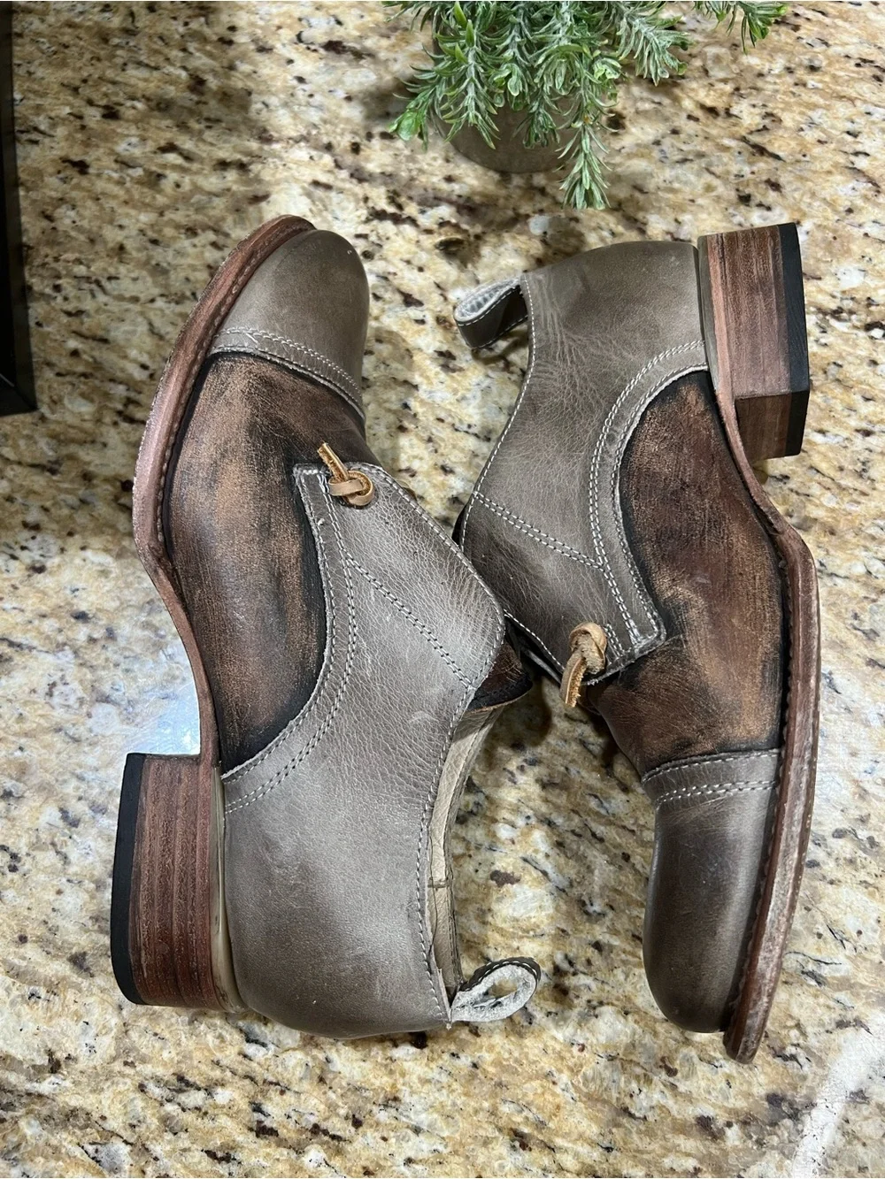 Freebird Mabel Leather Distressed Grey/Brown Western Slip-on Oxford Loafers 9